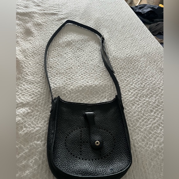 Dark blue leather Hermees like shoulder bag - Picture 6 of 6